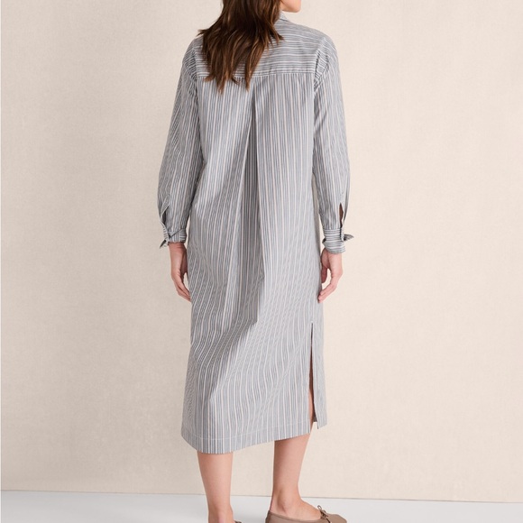 Haven Organic Cotton Blue, White Poplin Buttondown Midi Dress, Size Medium - Picture 2 of 7